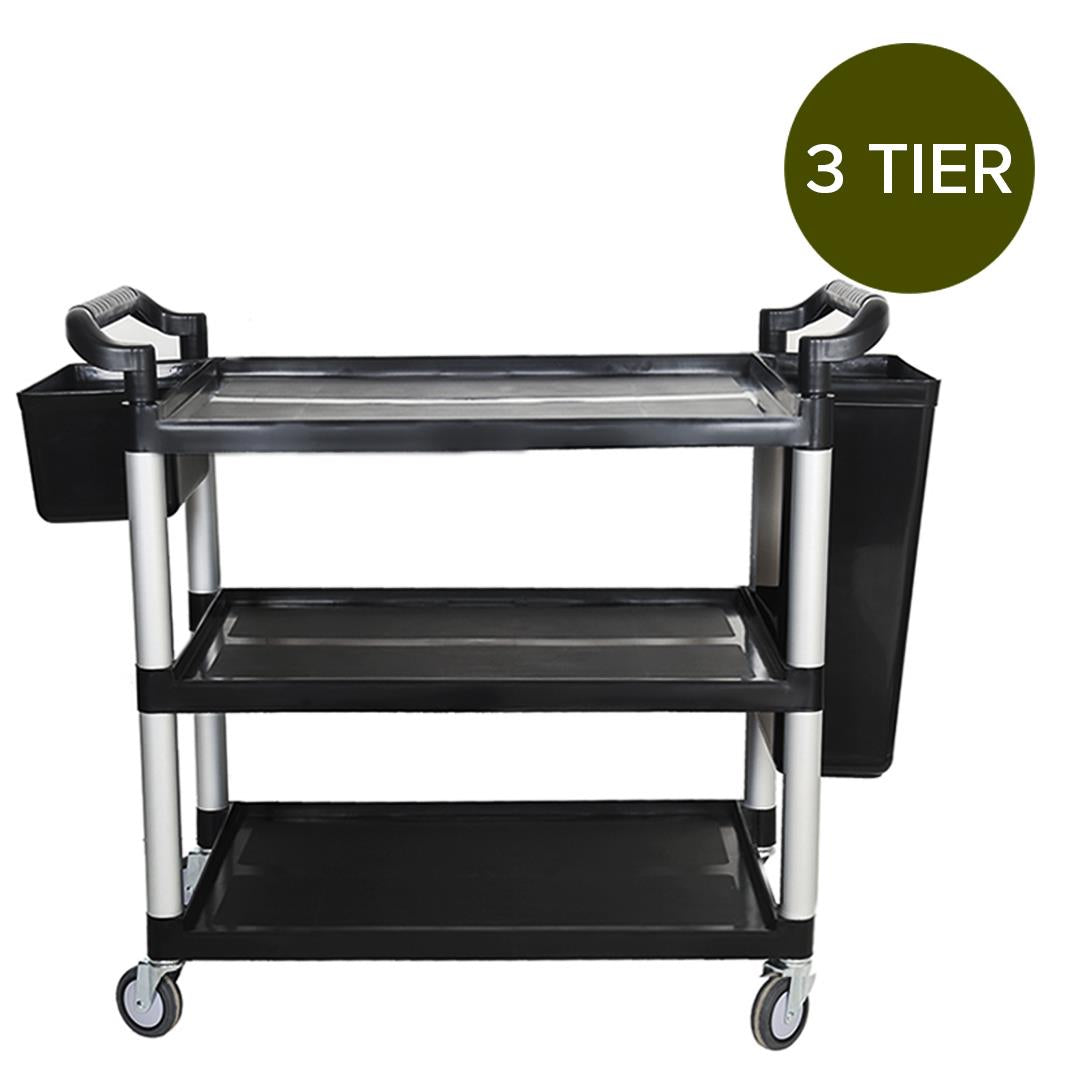 Premium 3 Tier Food Trolley Food Waste Cart With Two Bins Storage Kitchen Black Large - image9