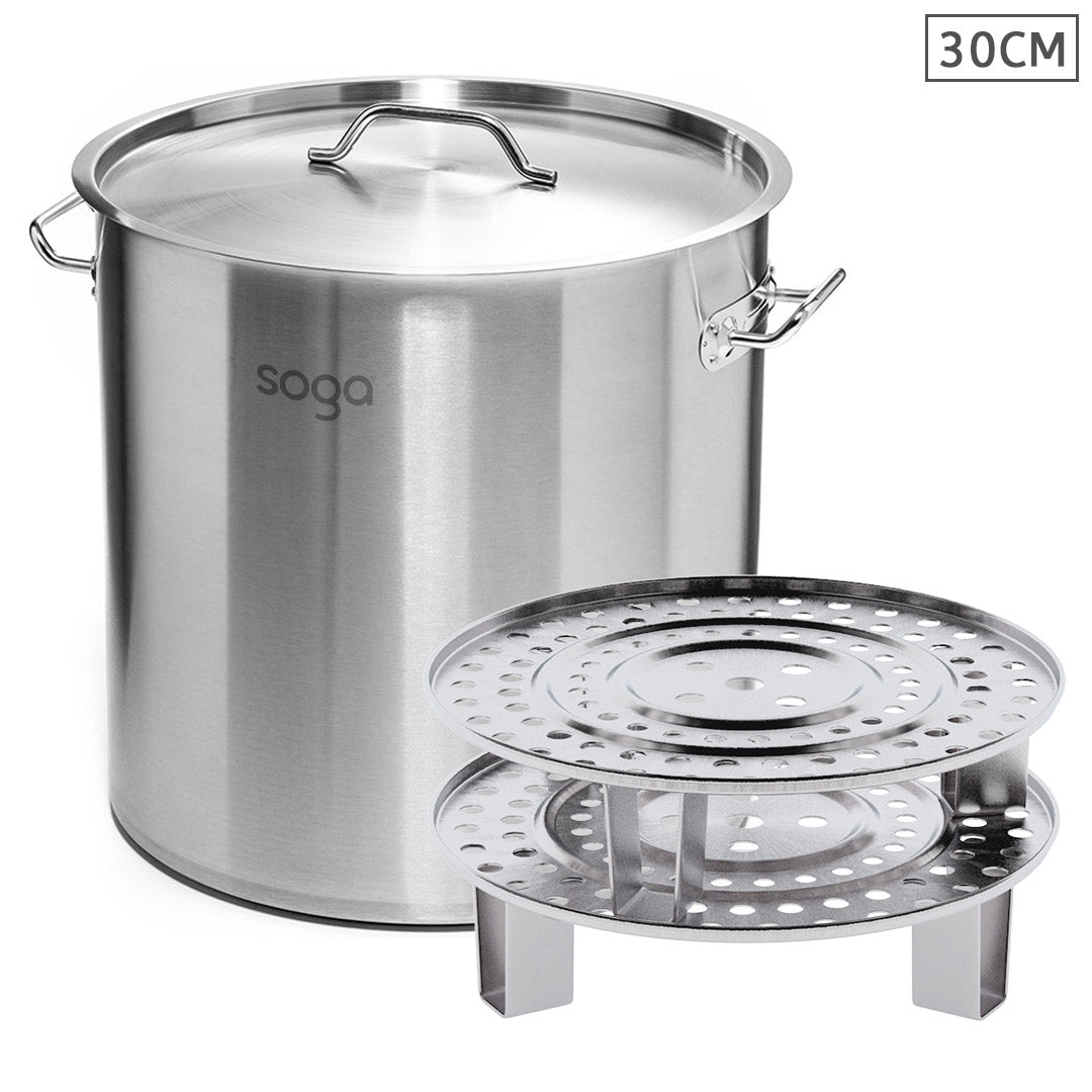 Premium 21L Stainless Steel Stock Pot with Two Steamer Rack Insert Stockpot Tray - image12