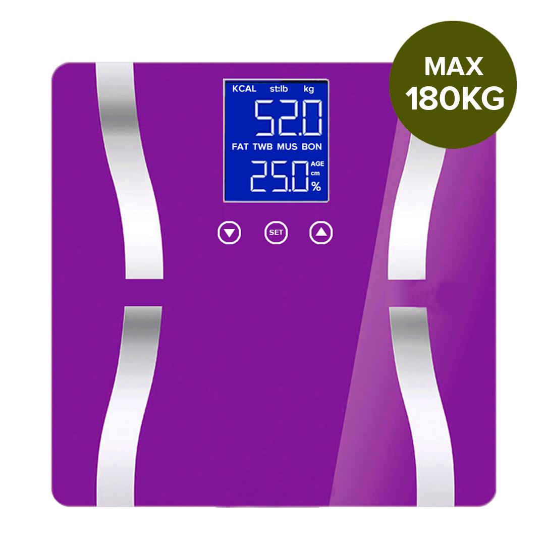 Premium Glass LCD Digital Body Fat Scale Bathroom Electronic Gym Water Weighing Scales Purple - image10