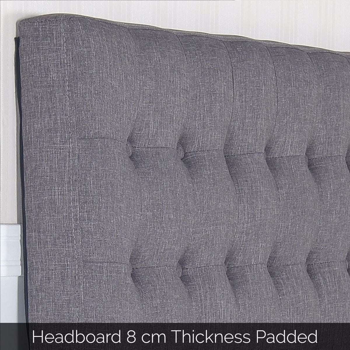 Bed Head Queen Charcoal Headboard Upholstery Fabric Tufted Buttons - image2