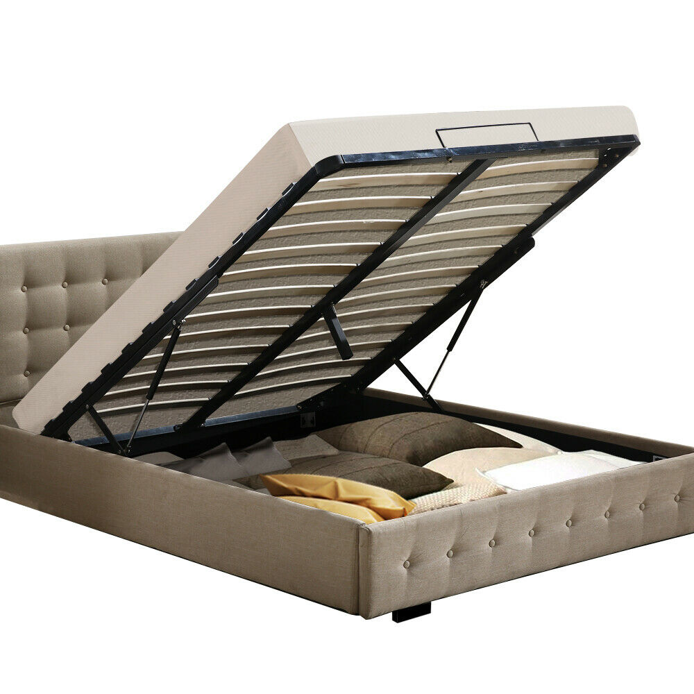 Bed Frame Base With Gas Lift Double Size Platform Fabric - image1