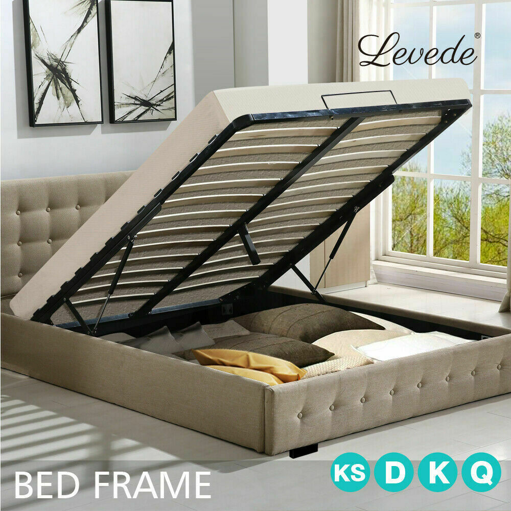 Bed Frame Base With Gas Lift Double Size Platform Fabric - image2