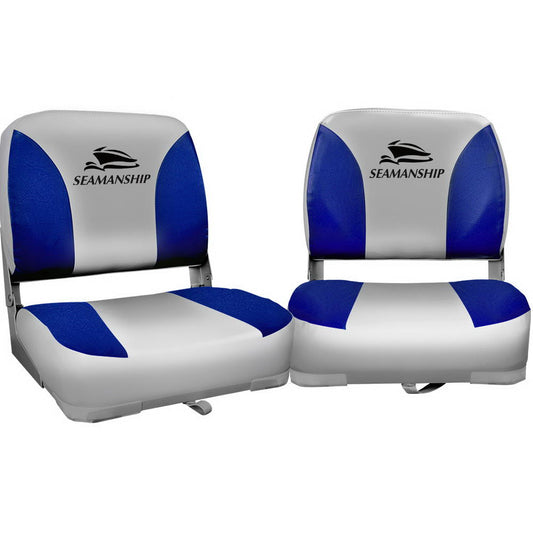 Set of 2 Folding Swivel Boat Seats - Grey & Blue - image1