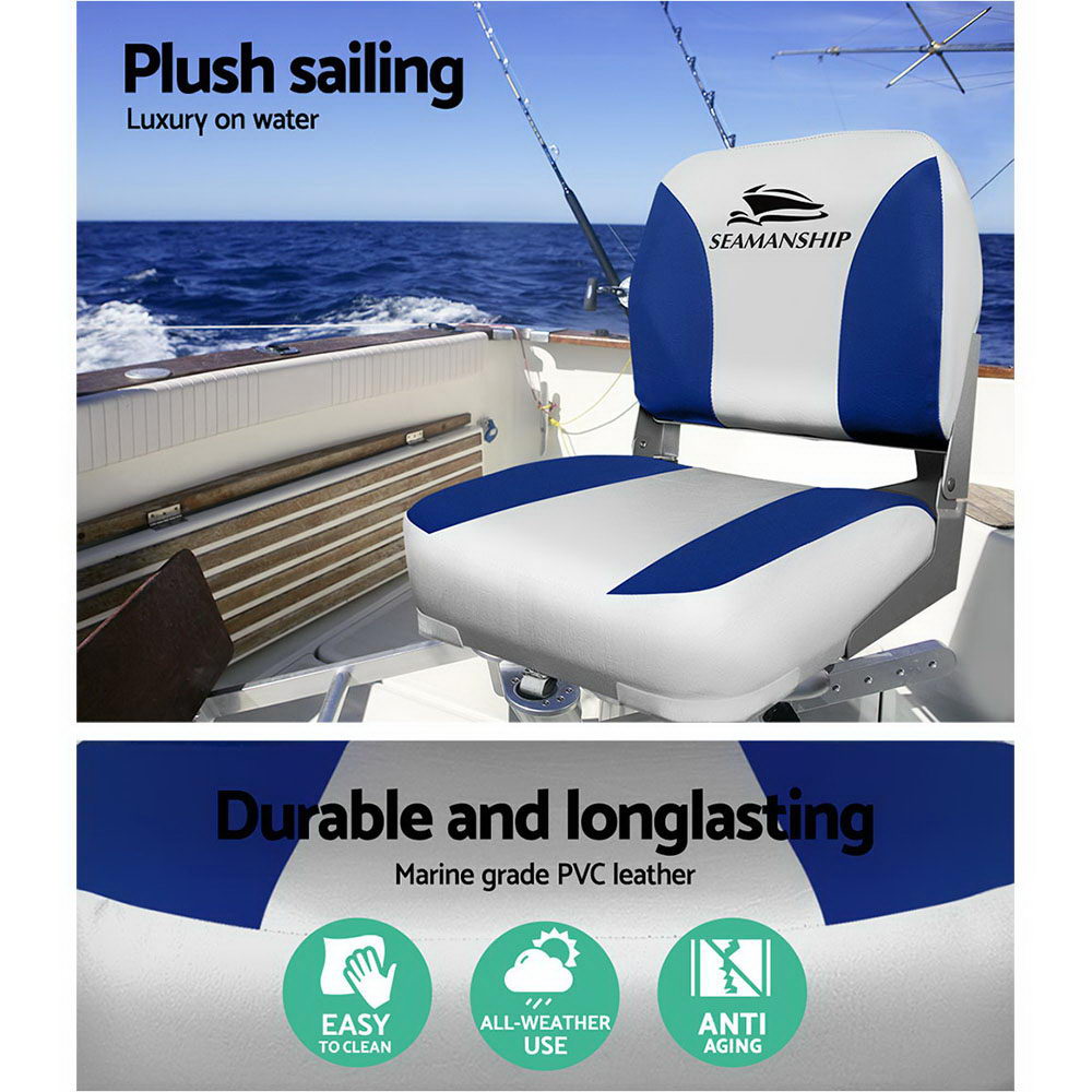 Set of 2 Folding Swivel Boat Seats - Grey & Blue - image4