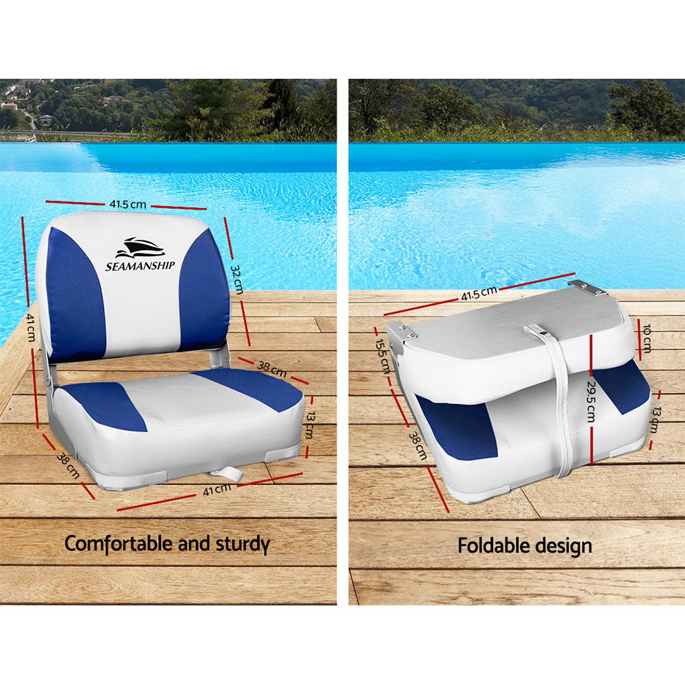 Set of 2 Folding Swivel Boat Seats - White & Blue - image3