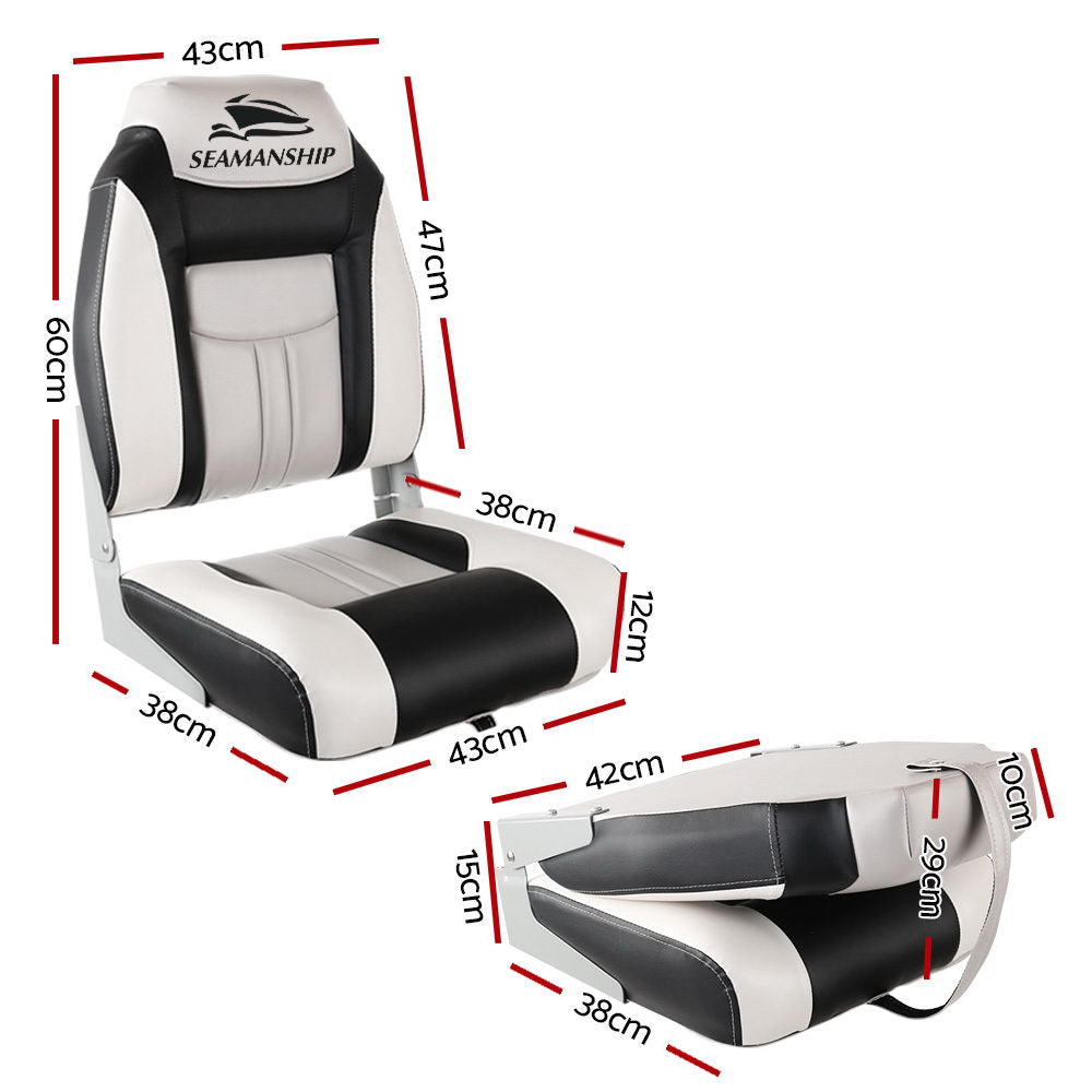 Set of 2 Folding Swivel Boat Seats - Grey & Black - image2