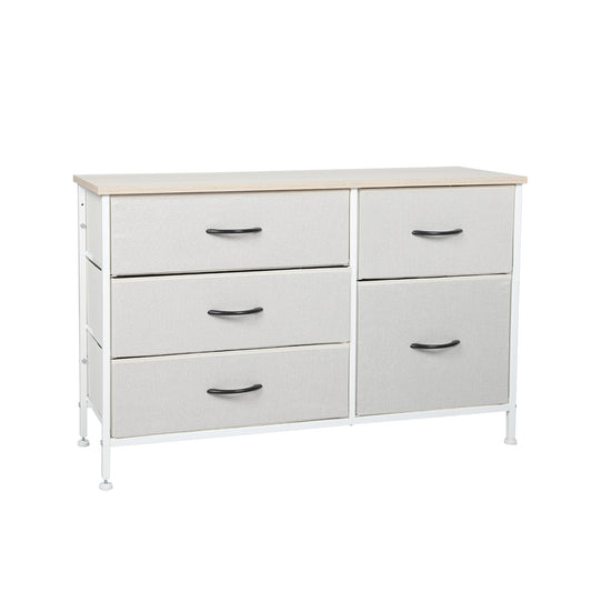 Levede Storage Cabinet Tower Chest of Drawers Dresser Tallboy 5 Drawer Beige - image1