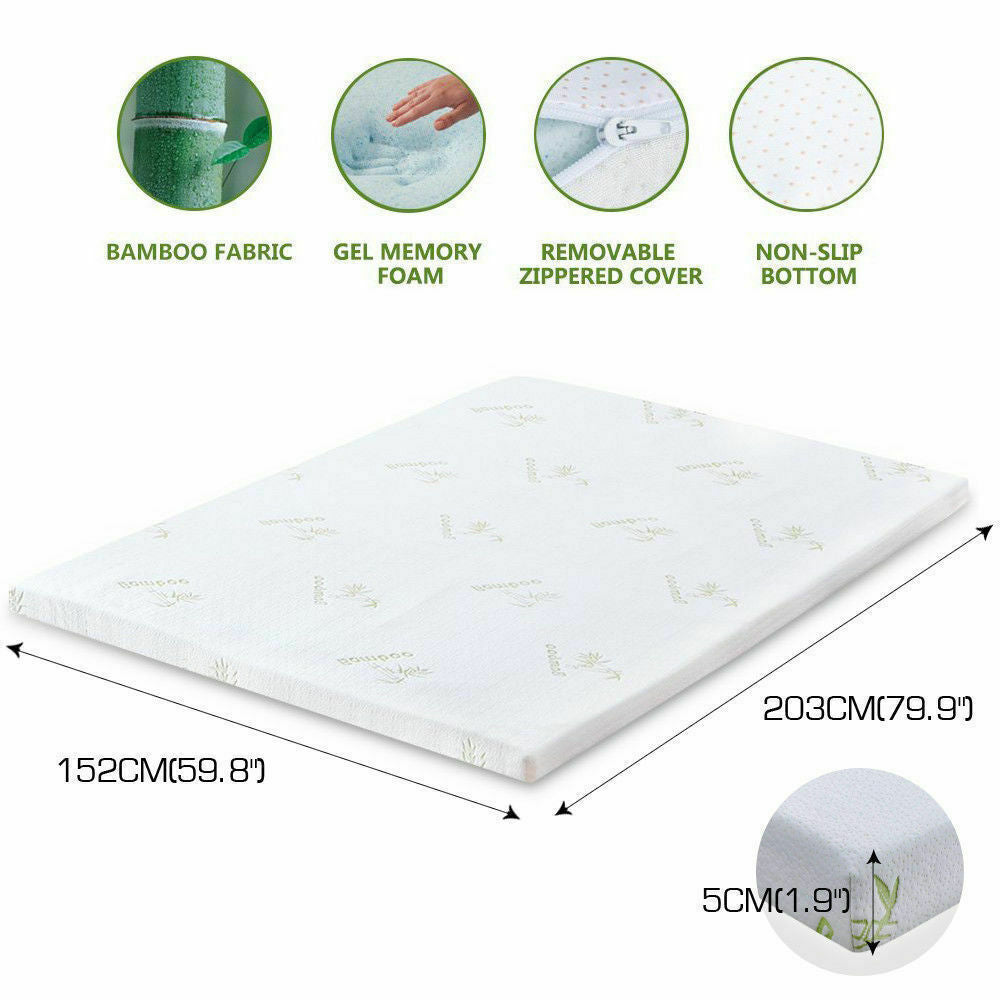 5cm Thickness Cool Gel Memory Foam Mattress Topper Bamboo Fabric Queen - image2