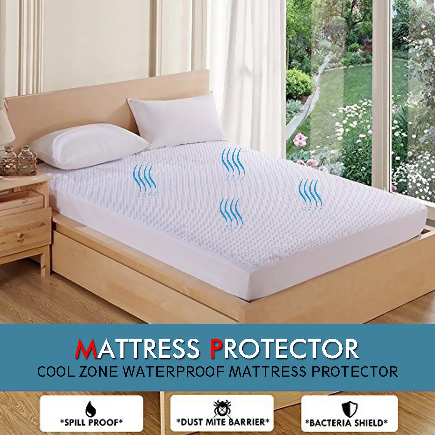 Mattress Protector Topper Polyester Cool Fitted Cover Waterproof Double - image5