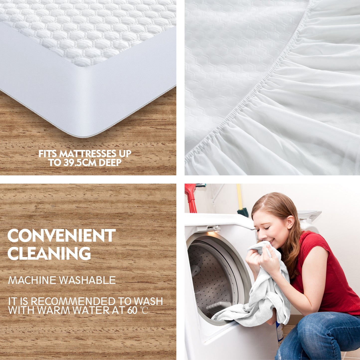 Mattress Protector Topper Polyester Cool Fitted Cover Waterproof Double - image12