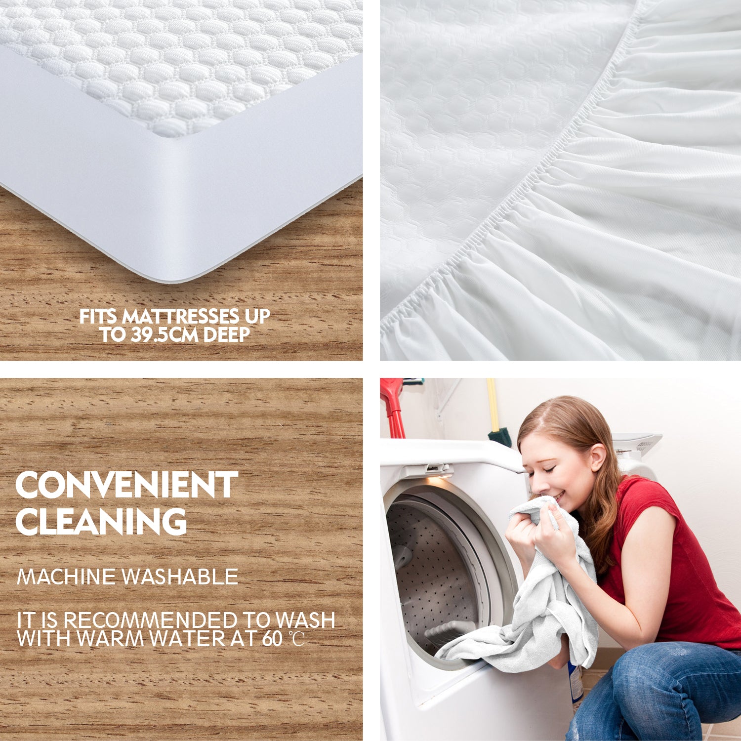 Mattress Protector Topper Polyester Cool Fitted Cover Waterproof Single - image12