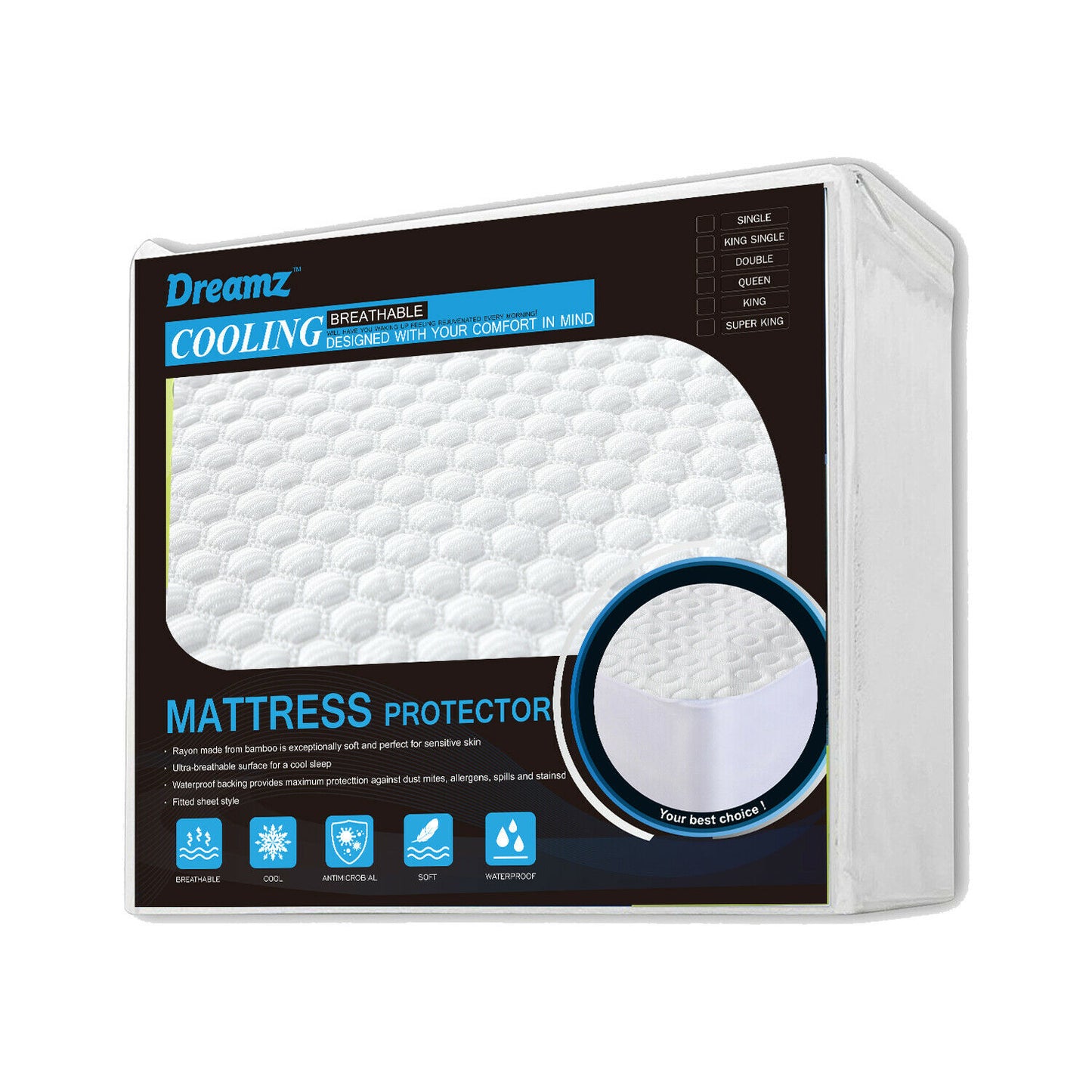 DreamZ Mattress Protector Topper Polyester Cool Fitted Cover Waterproof King - image2