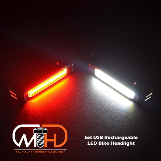 Set USB Rechargeable LED Bike Front Light headlight lamp Bar rear Tail Wide Beam - image1