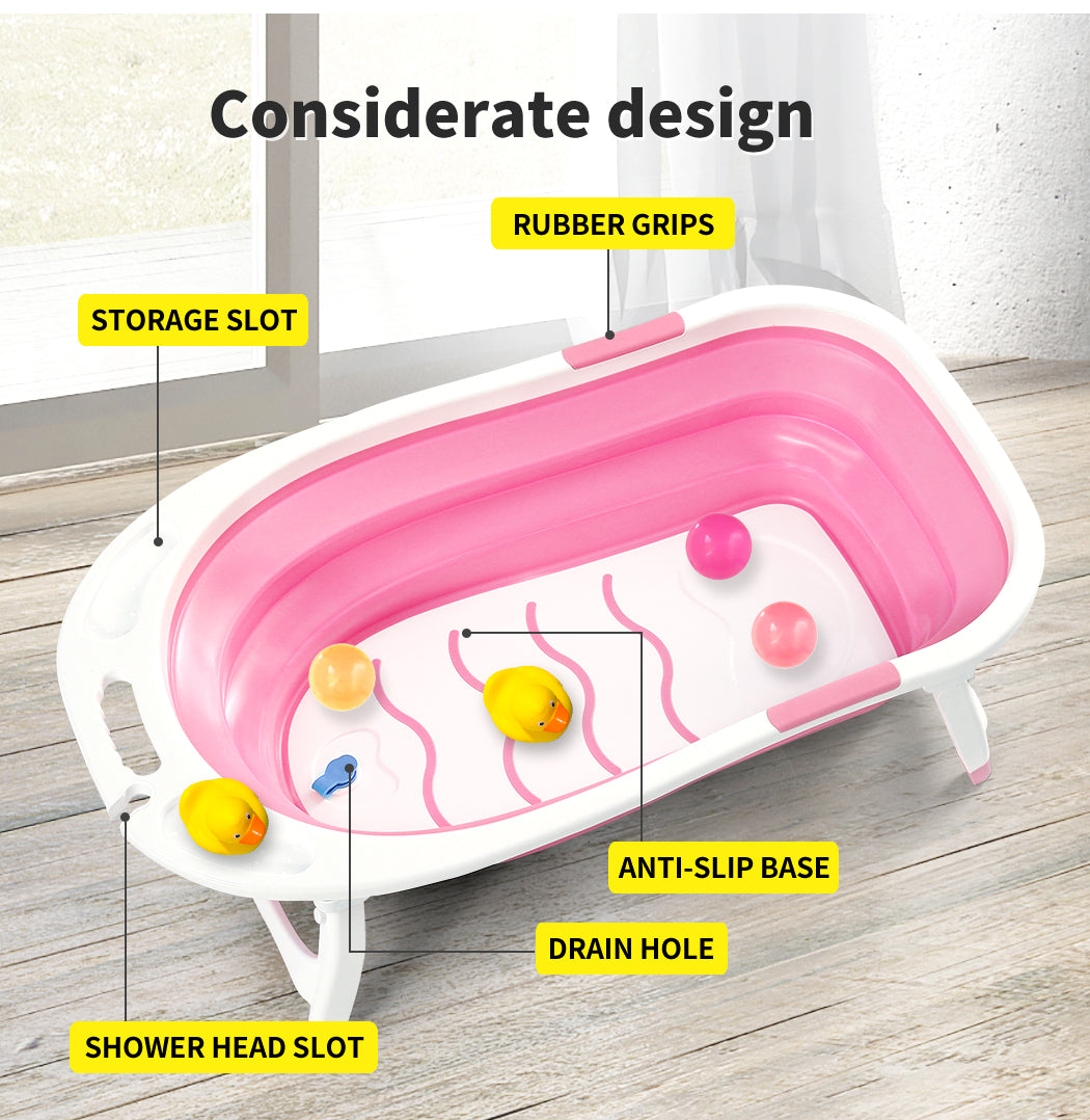 Baby Bath Tub Infant Toddlers Foldable Bathtub Folding Safety Bathing ShowerPink - image3