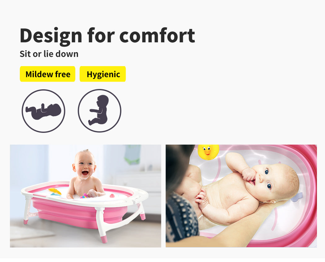Baby Bath Tub Infant Toddlers Foldable Bathtub Folding Safety Bathing ShowerPink - image4
