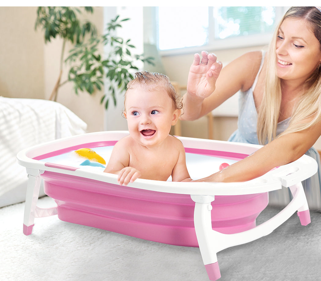 Baby Bath Tub Infant Toddlers Foldable Bathtub Folding Safety Bathing ShowerPink - image8