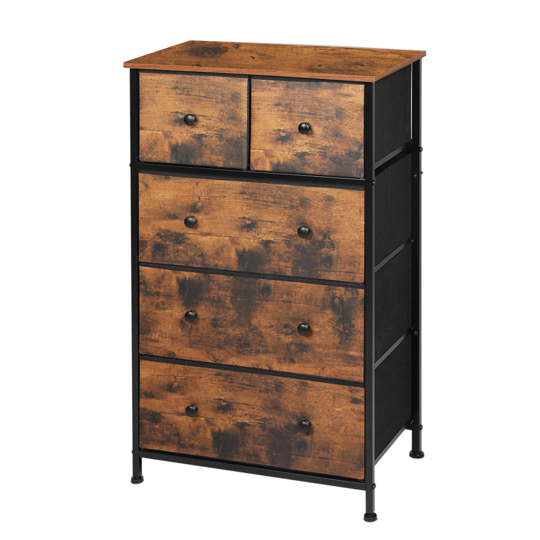 Levede Storage Cabinet Tower Chest of Drawers Dresser Tallboy Drawer Retro Brown - image1