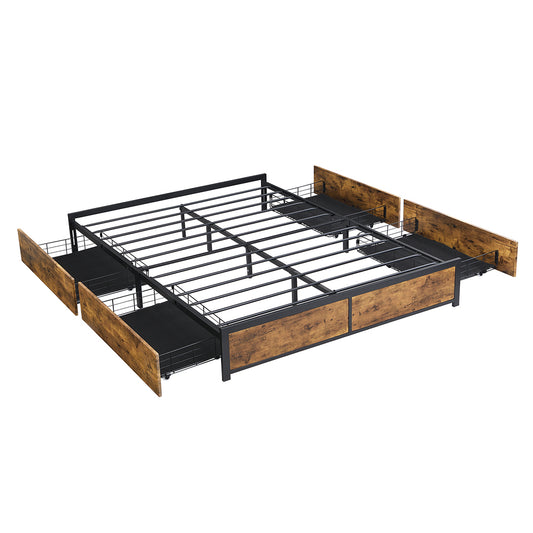 Levede Metal Bed Frame Mattress Base Platform Wooden 4 Drawers Queen - image1