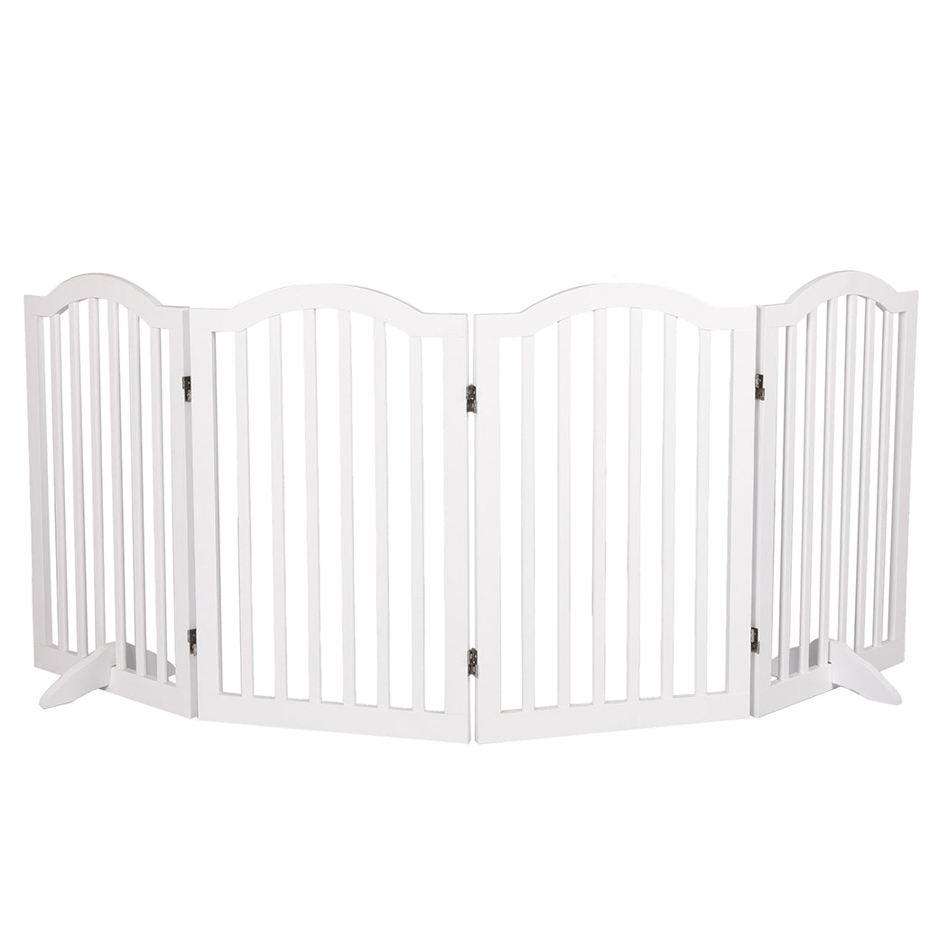 PaWz Wooden Pet Gate Dog Fence Safety Stair Barrier Security Door 4 Panels White - image1