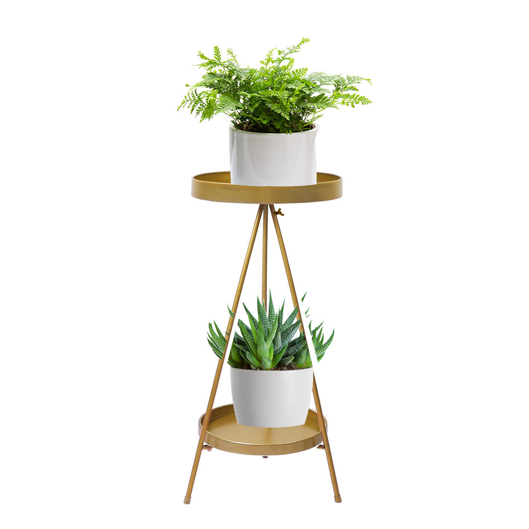 Plant Stand 2 Tiers Outdoor Indoor Metal Flower Pots Rack Garden Gold - image1