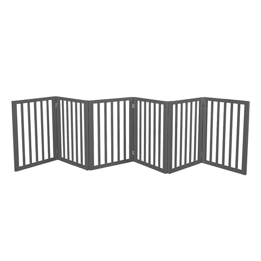 PaWz Wooden Pet Gate Dog Fence Safety Stair Barrier Security Door 6 Panels Grey - image1