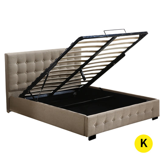 Bed Frame Base With Gas Lift King Size Platform Fabric - image1