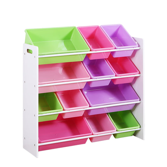 12Bins Kids Toy Box Bookshelf Organiser Display Shelf Storage Rack Drawer - image1