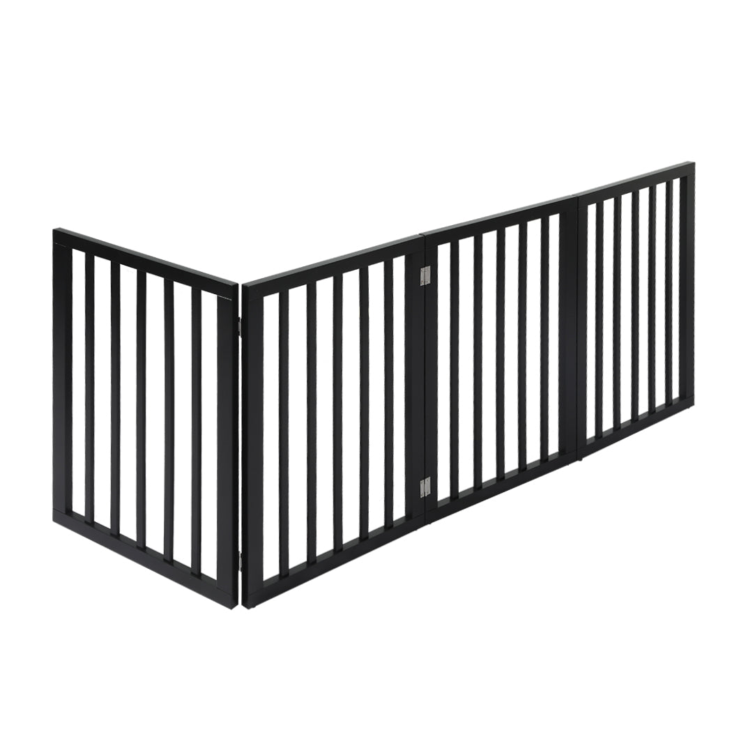 PaWz 4 Panels Wooden Pet Gate Dog Fence Safety Stair Barrier Security Door Black - image2
