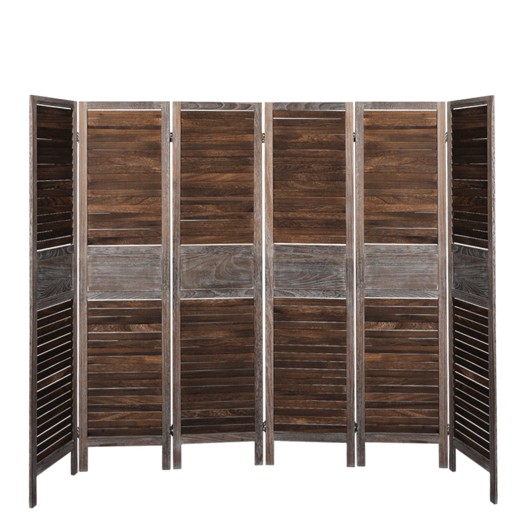 6 Panel Room Divider Folding Screen Privacy Dividers Stand Wood Brown - image2