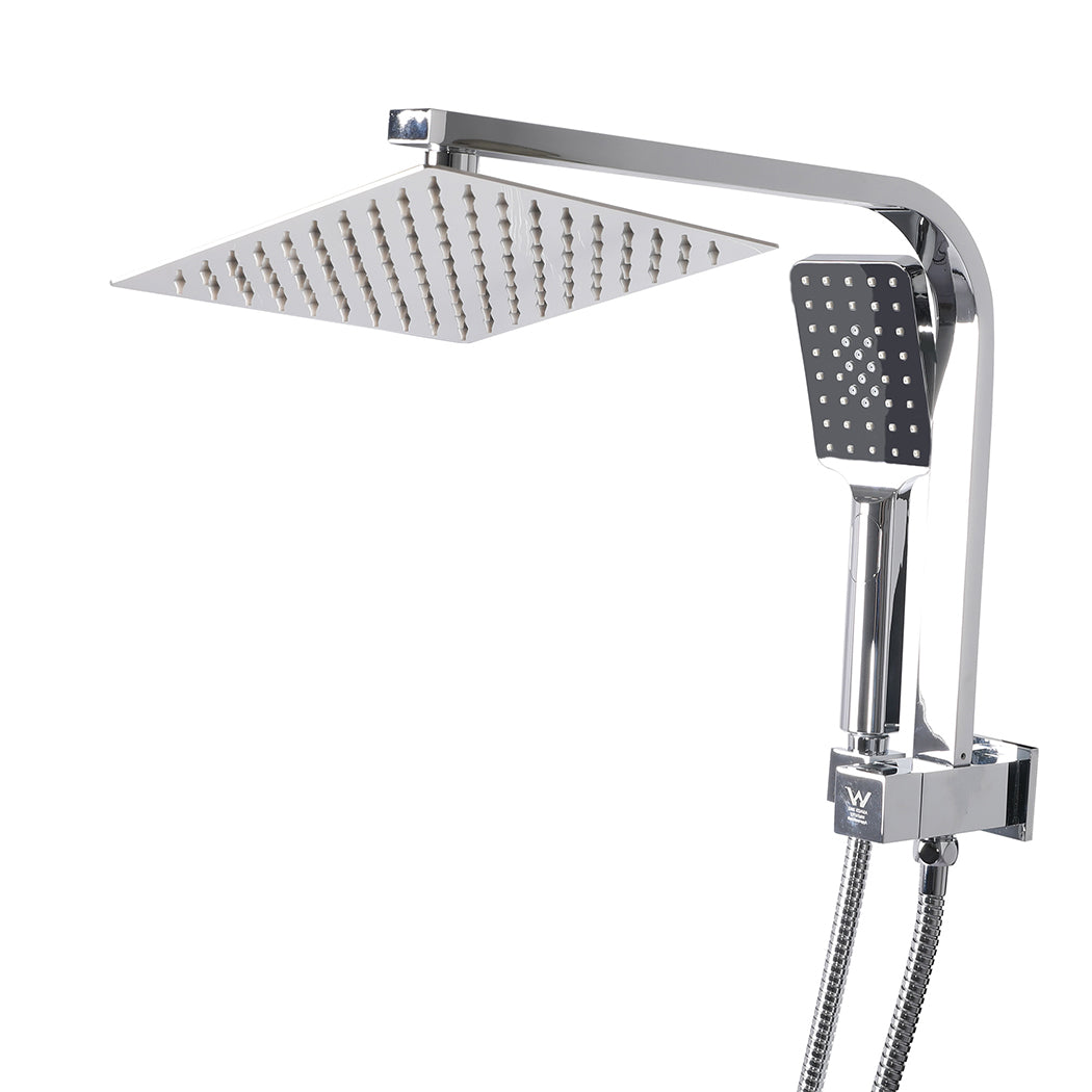 Rain Shower Head Set Silver Square Brass Taps Mixer Handheld High Pressure - image2