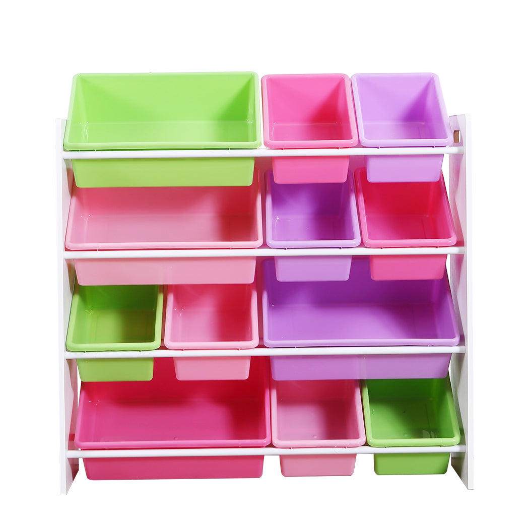12Bins Kids Toy Box Bookshelf Organiser Display Shelf Storage Rack Drawer - image2