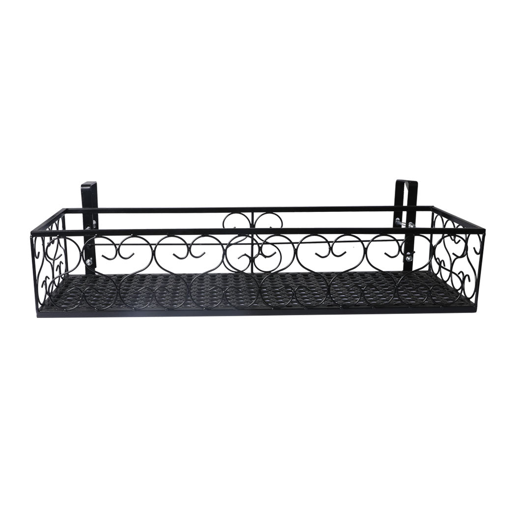 Plant Holder Plant Stand Hanging Flower Pot Basket Garden Wall Rack Shelf Rectangle Black - image2