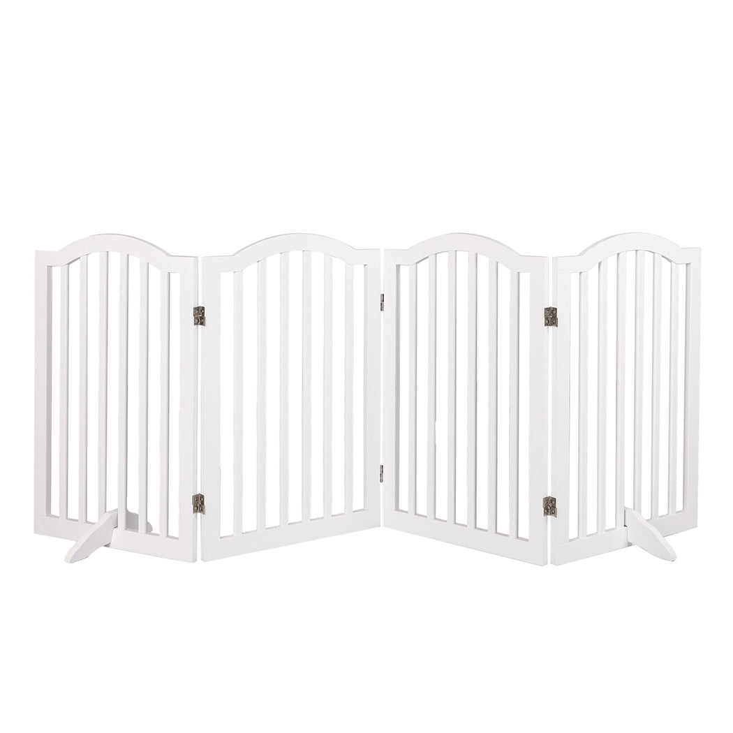 PaWz Wooden Pet Gate Dog Fence Safety Stair Barrier Security Door 4 Panels White - image2