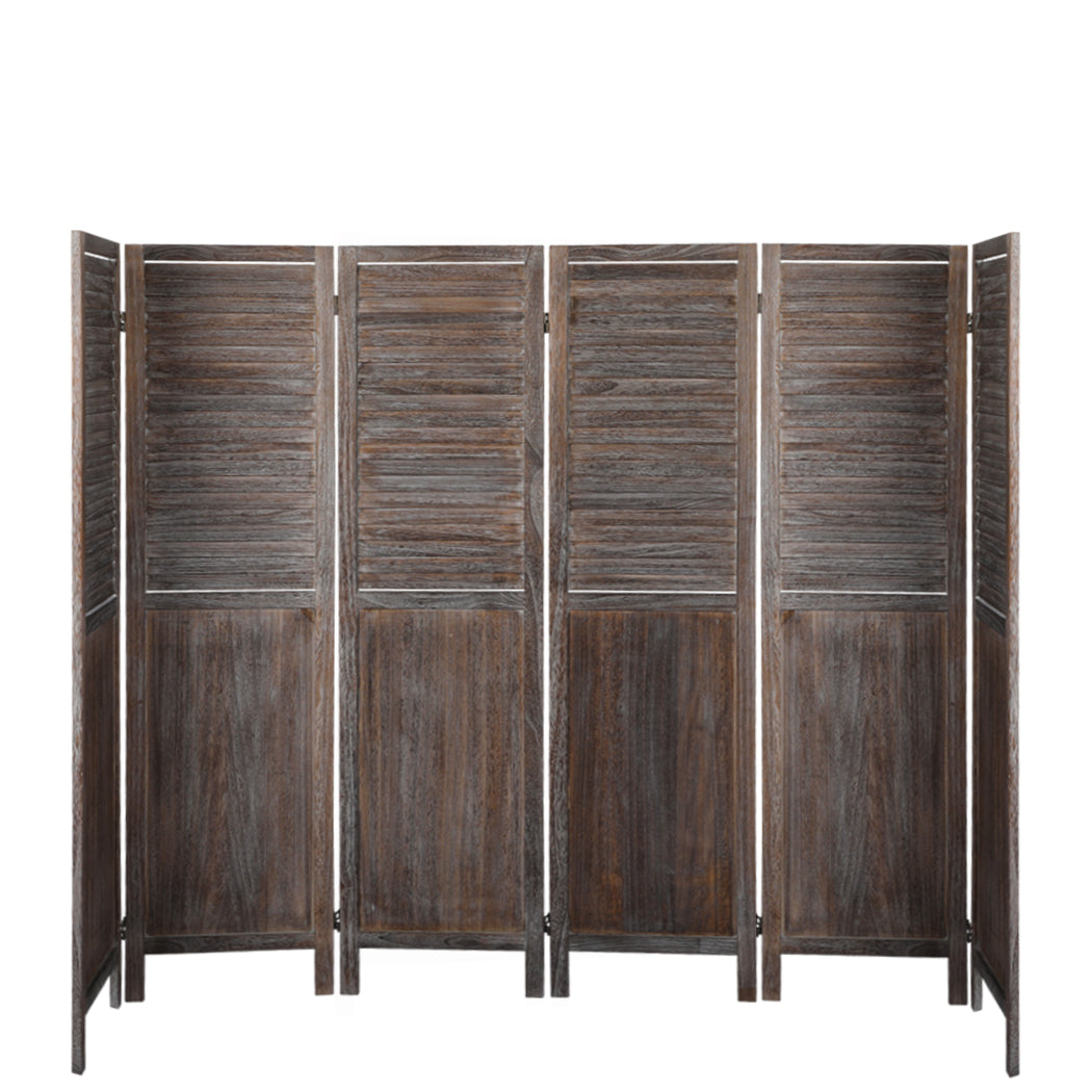 6 Panel Room Divider Folding Screen Privacy Dividers Stand Wood Brown - image2