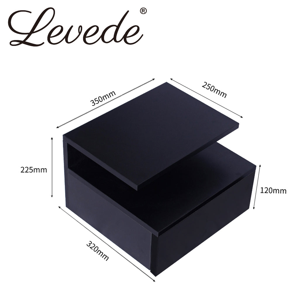 Bedside Tables LED Side Table Storage Drawer Floating Nightstand Black X2 - image3