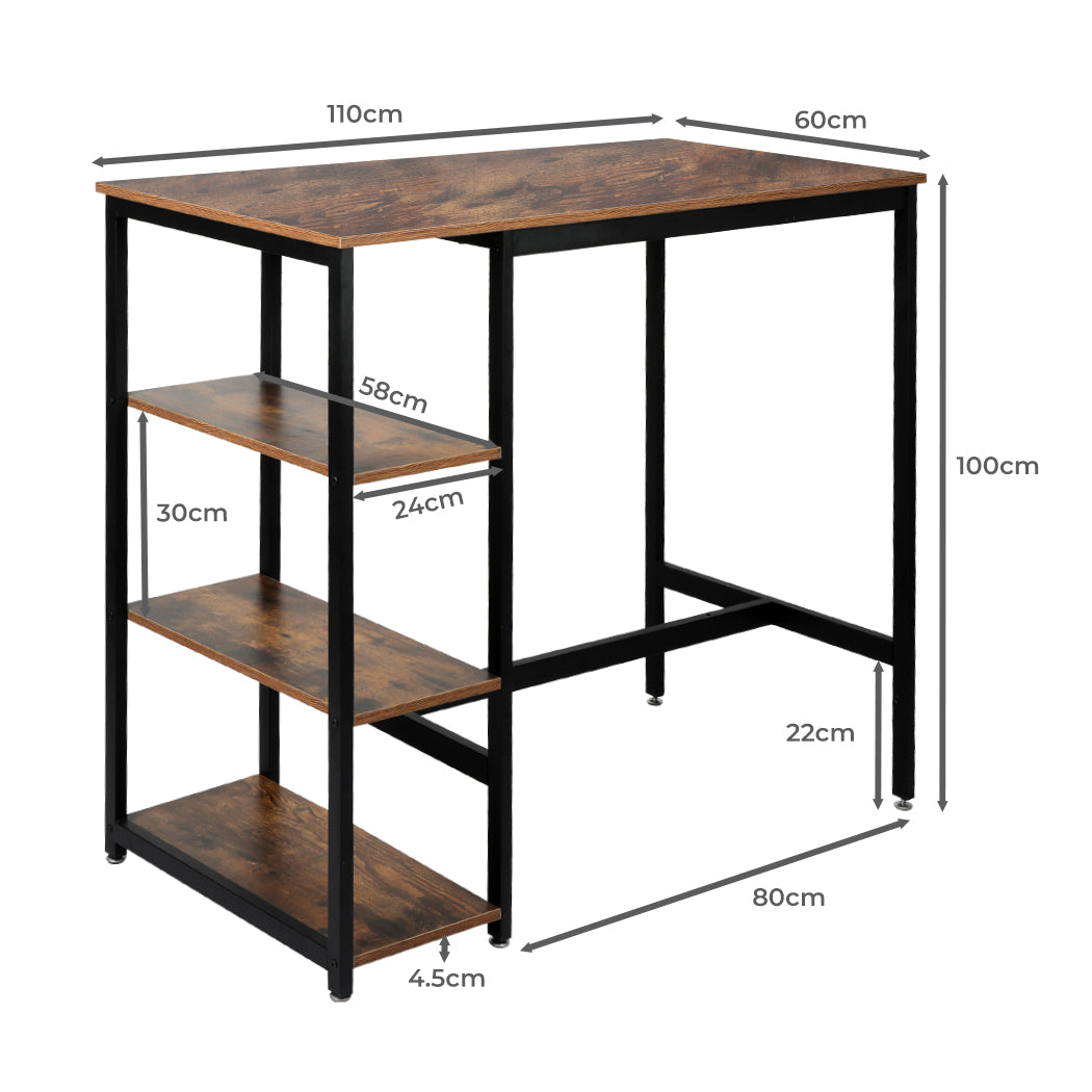 Levede High Bar Table Pub Industrial 3-Tier Storage Shelf Wooden Cafe 110CMX60CM - image3