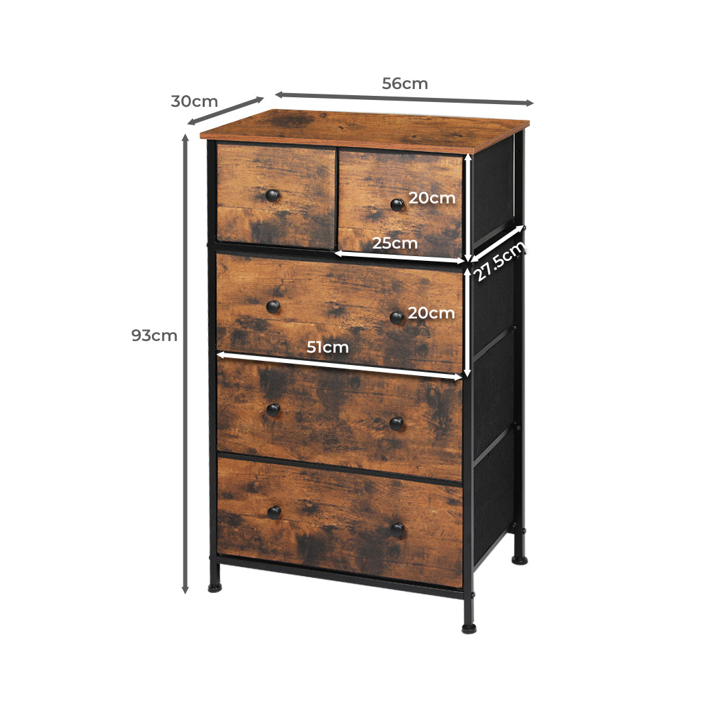 Levede Storage Cabinet Tower Chest of Drawers Dresser Tallboy Drawer Retro Brown - image3