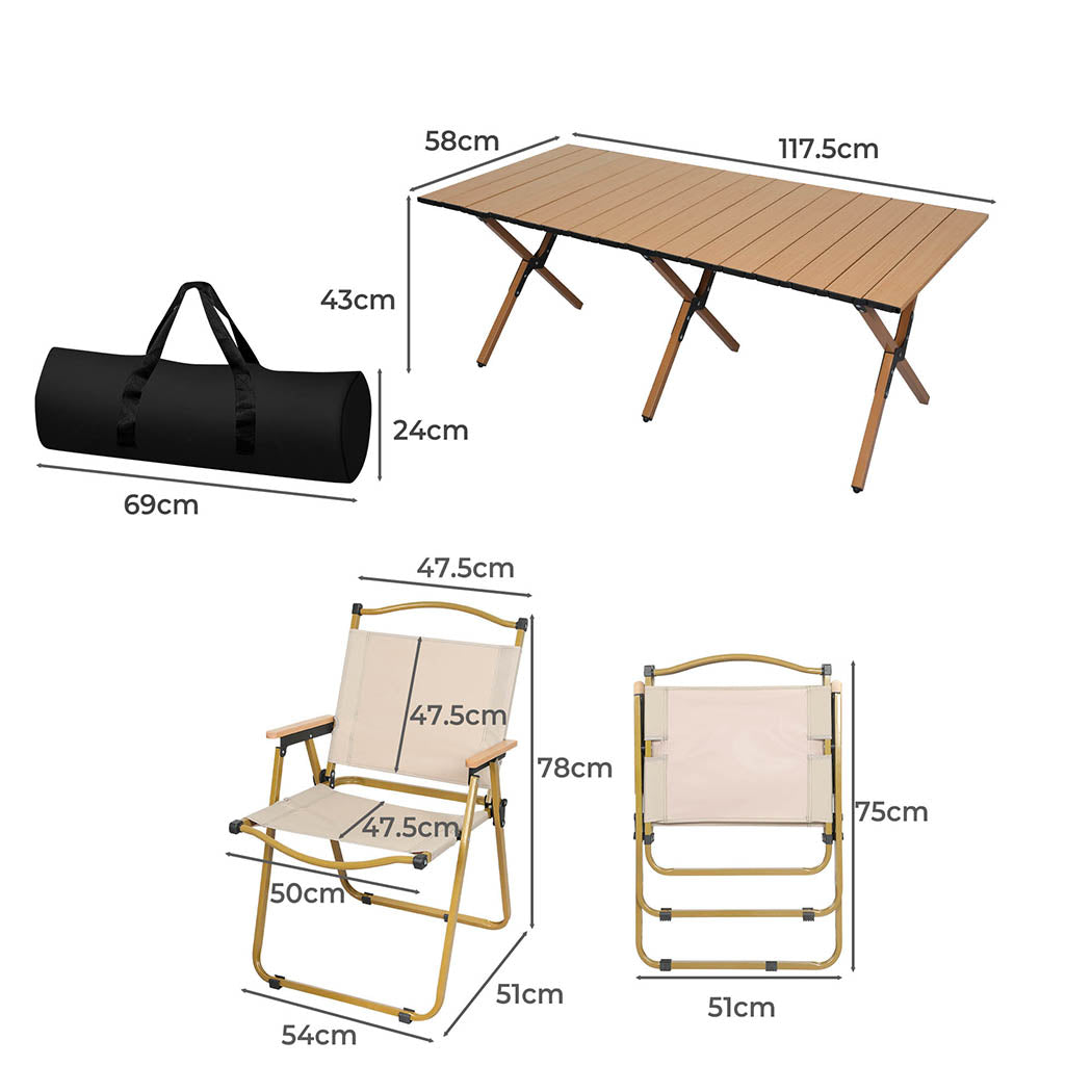 Levede Folding Camping Table Chair Set Portable Picnic Outdoor Egg Roll BBQ Desk - image3