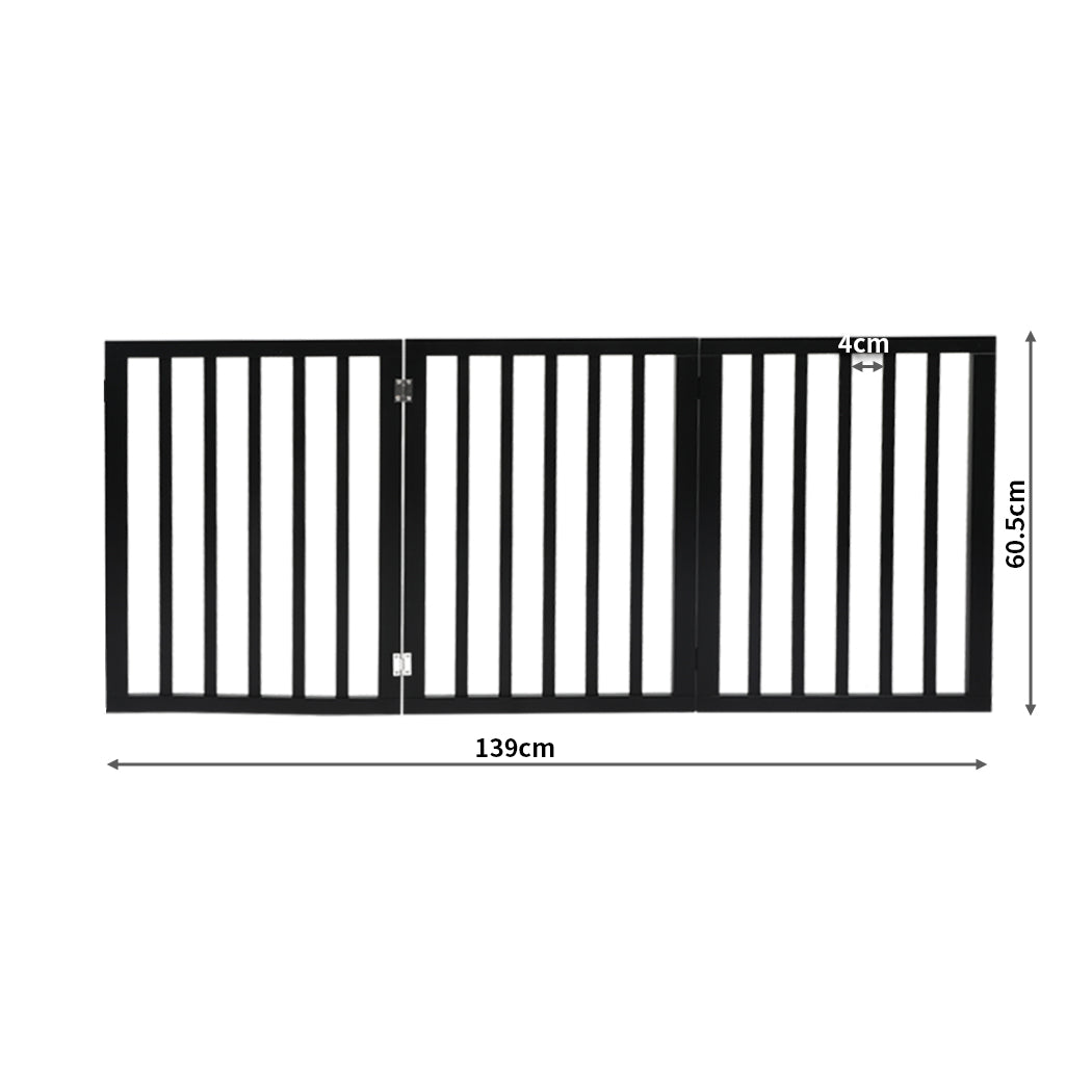 PaWz 3 Panels Wooden Pet Gate Dog Fence Safety Stair Barrier Security Door Black - image3