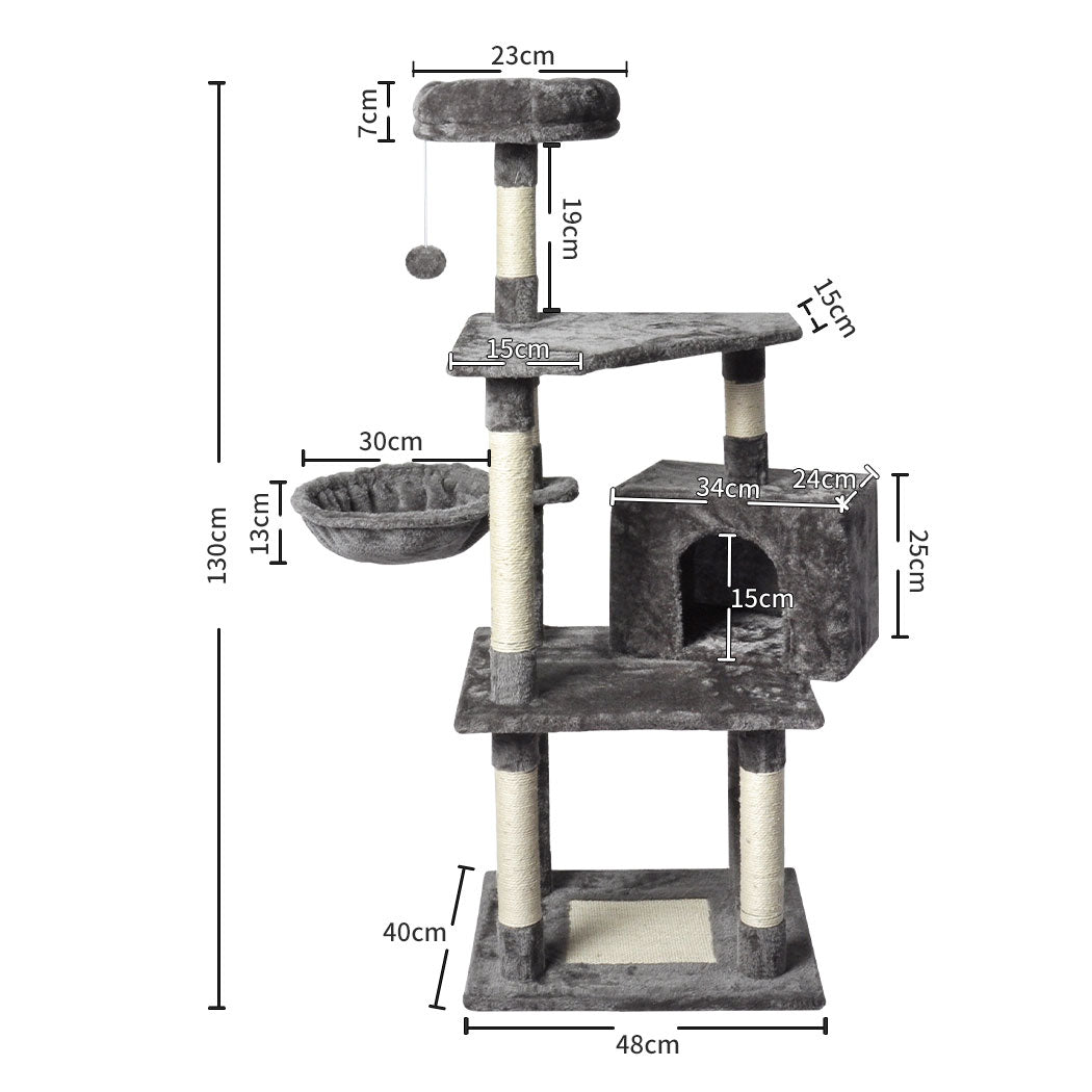 PaWz Cat Tree Toy Scratching Post Scratcher Tower Condo Wooden House Grey 130cm - image3