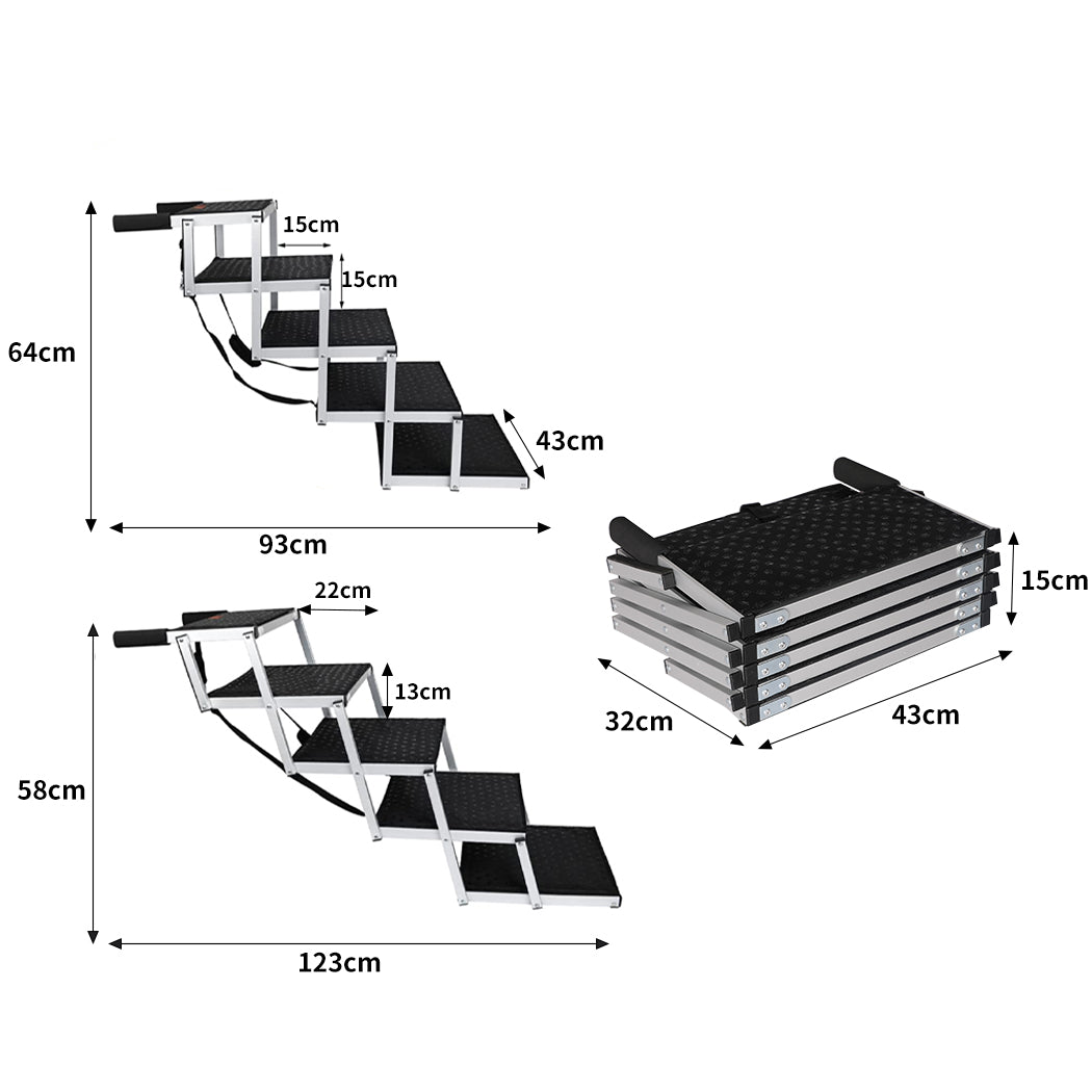 PaWz 5 Steps Dog Ramp Adjustable Height Stair Car Dog Folding Portable Aluminium - image3