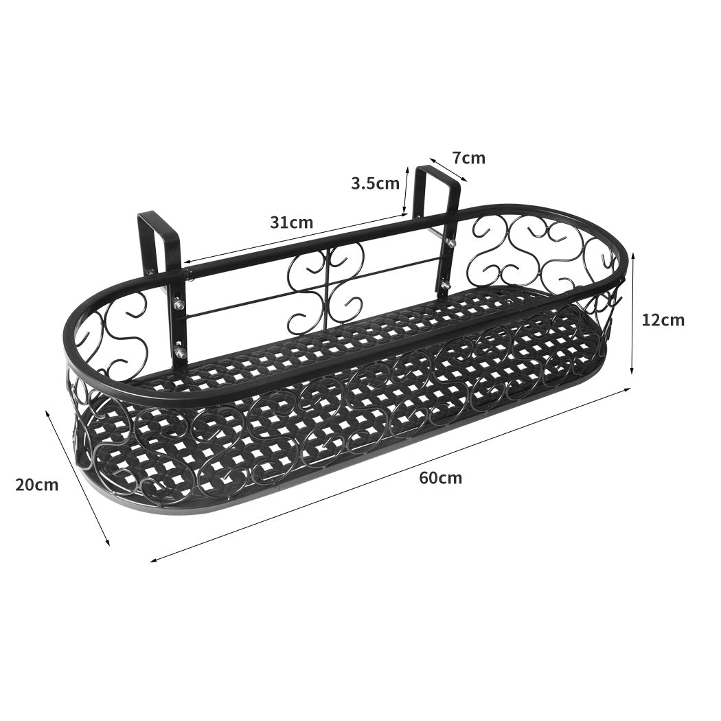 Plant Holder Plant Stand Hanging Flower Pot Basket Garden Wall Rack Shelf Oval Black - image3