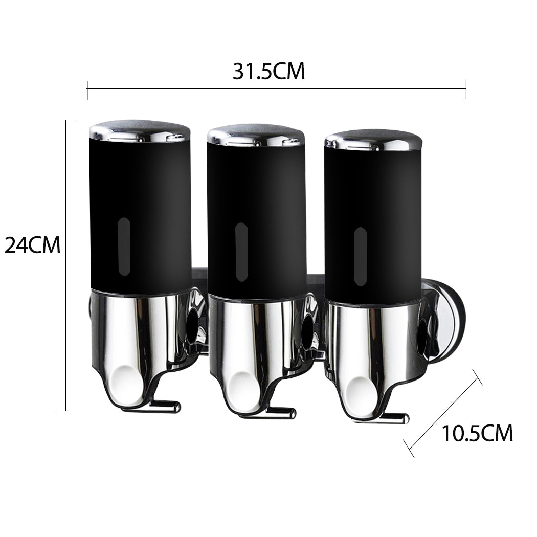 3 Bottles Bathroom Shower Soap Shampoo Gel Dispenser Pump Wall 1500ml Black - image3