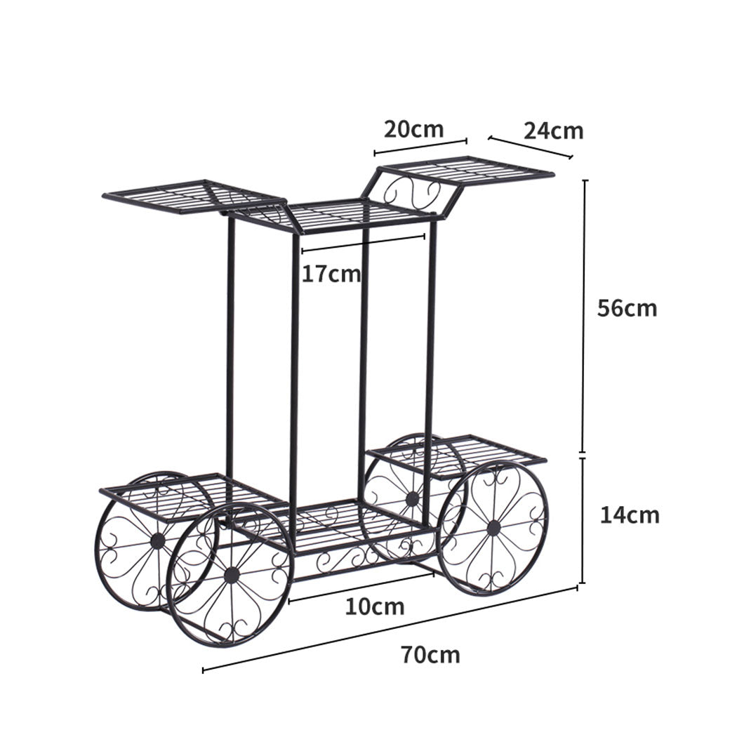 2x Plant Stand Outdoor Indoor Pot Garden Decor Flower Rack Wrought Iron 4Wheeler - image4