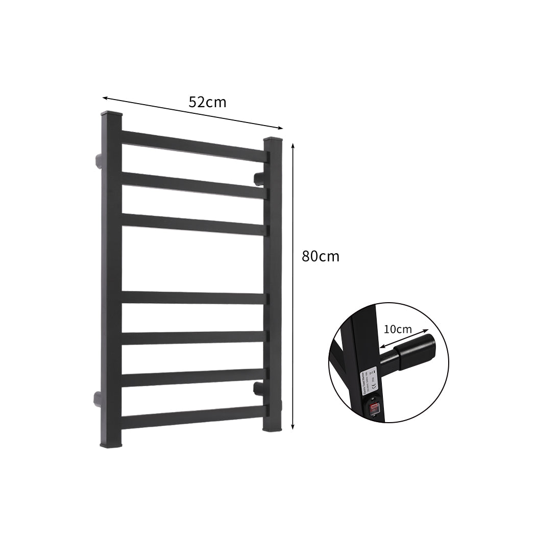 Dutxa Heated Towel Rail Rack Bathroom Electric Rails 7 Bars 130W  Warmer Black - image3