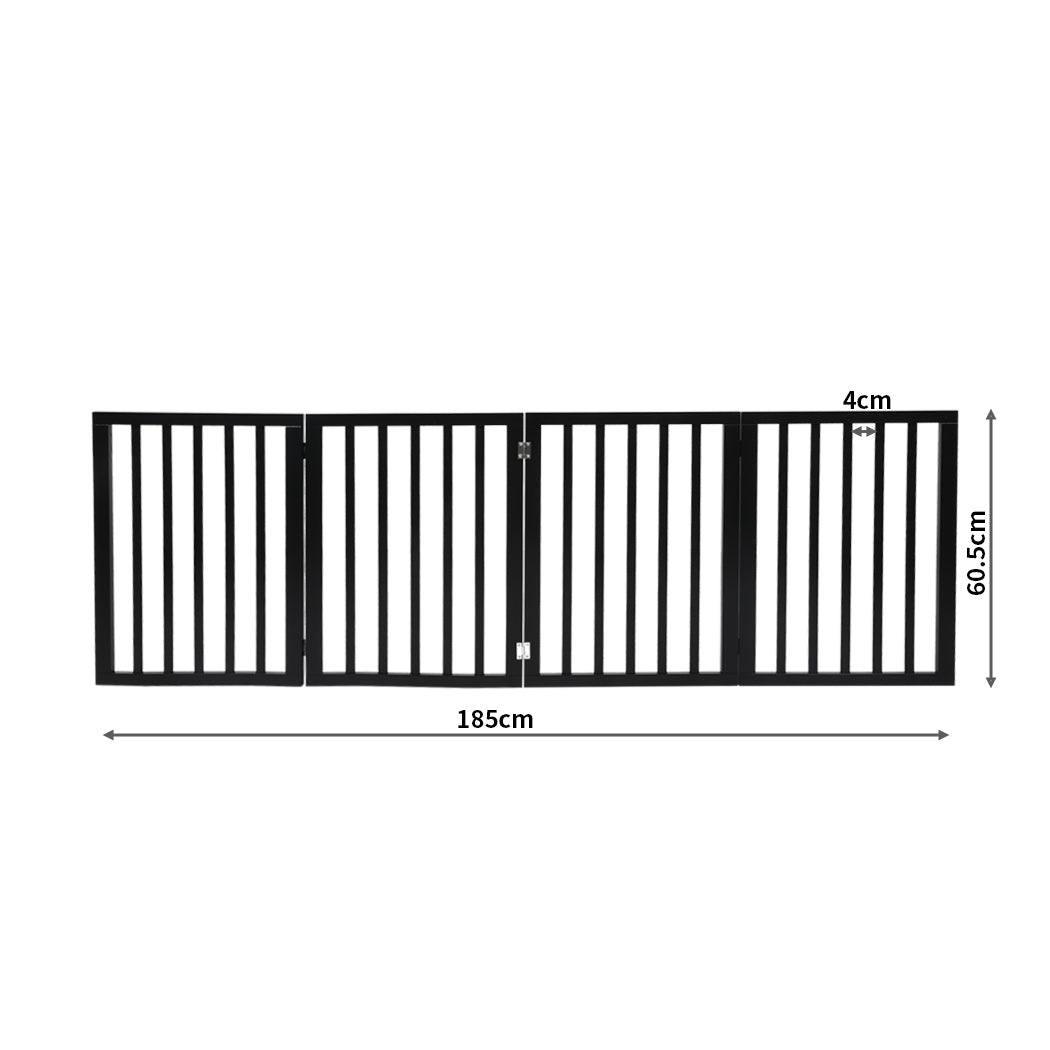 PaWz 4 Panels Wooden Pet Gate Dog Fence Safety Stair Barrier Security Door Black - image3