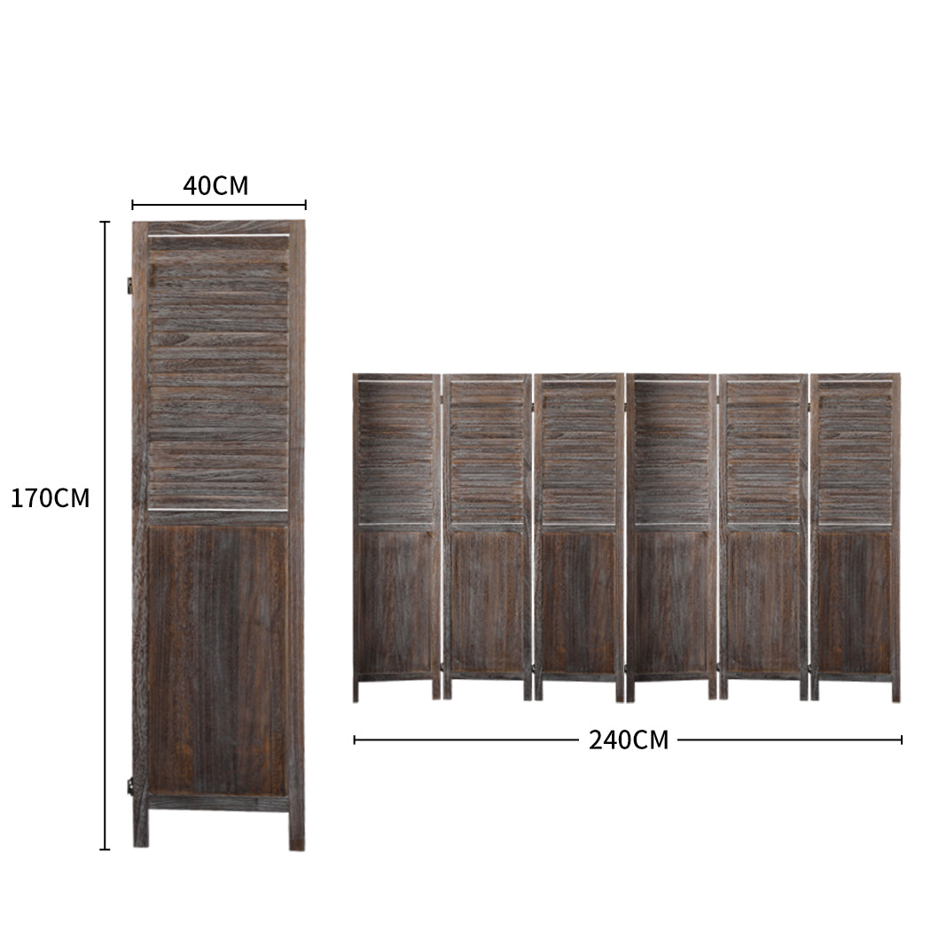 6 Panel Room Divider Folding Screen Privacy Dividers Stand Wood Brown - image3