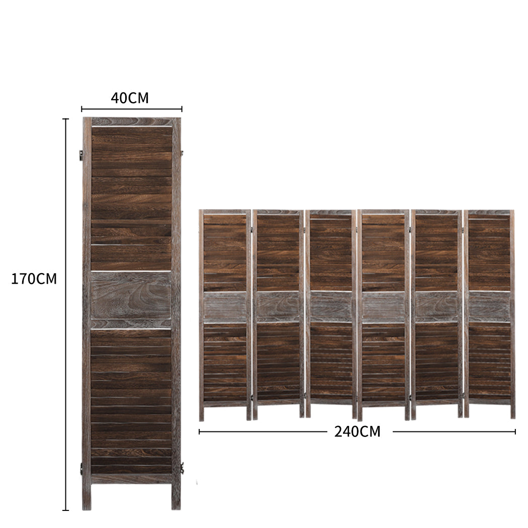 6 Panel Room Divider Folding Screen Privacy Dividers Stand Wood Brown - image3
