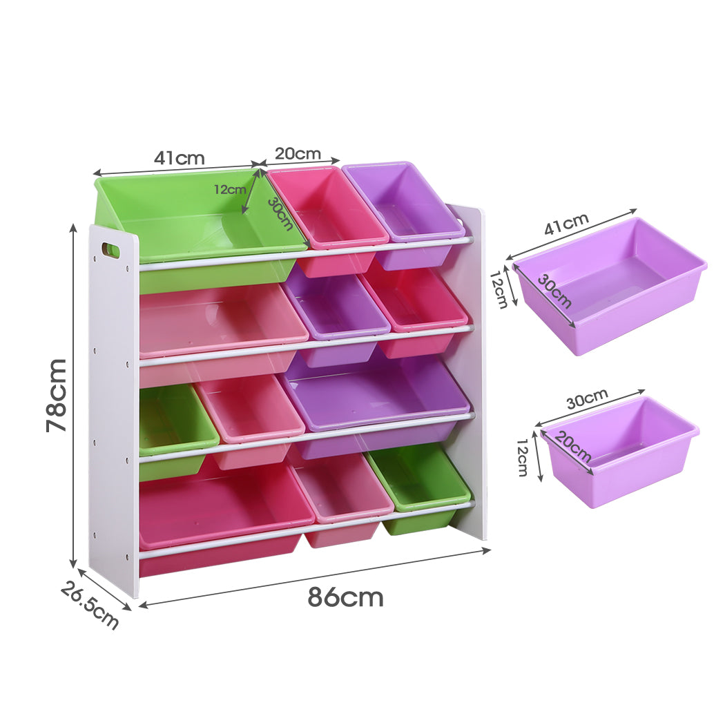 12Bins Kids Toy Box Bookshelf Organiser Display Shelf Storage Rack Drawer - image3