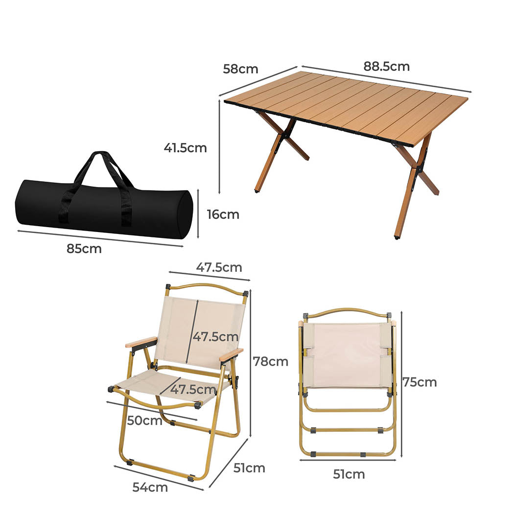 Levede Folding Camping Table Chair Set Portable Picnic Outdoor Egg Roll BBQ Desk - image3
